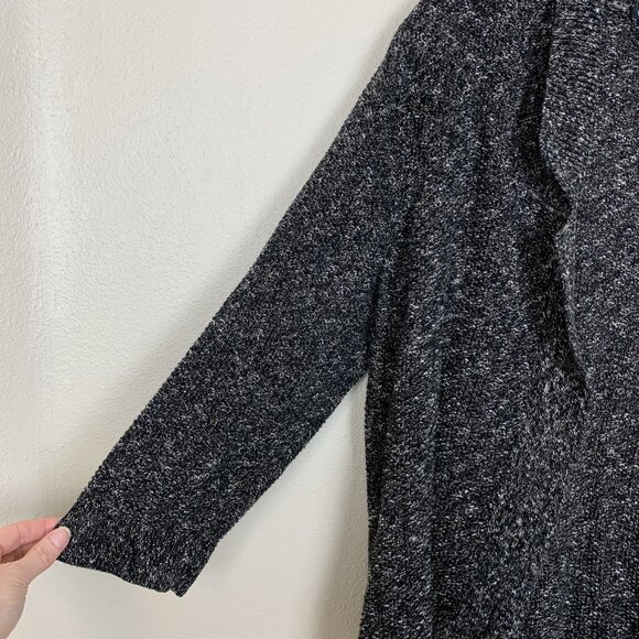 Eileen Fisher Womens M Cardigan Sweater Open Front Black Organic Cotton Linen - Picture 6 of 11